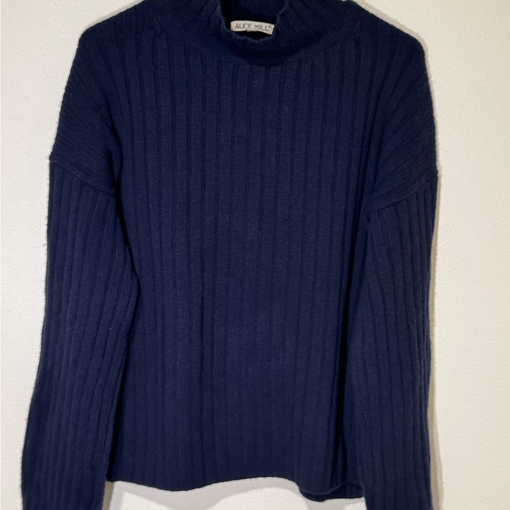 Alex Mill Navy Ribbed Cashmere Blend Sweater
